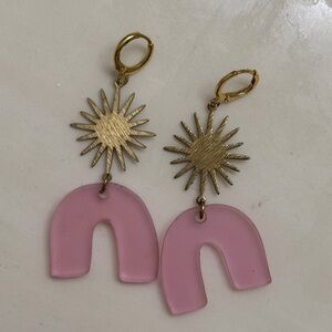 Pink and Gold Sunburst Earrings